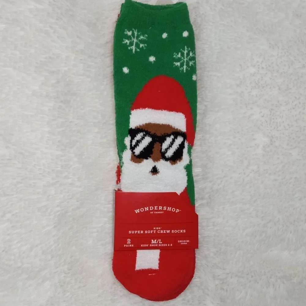 Wondershop Kid's Super Soft Holiday Crew Santa Print Socks (M/L - Sizes 2-5) NEW